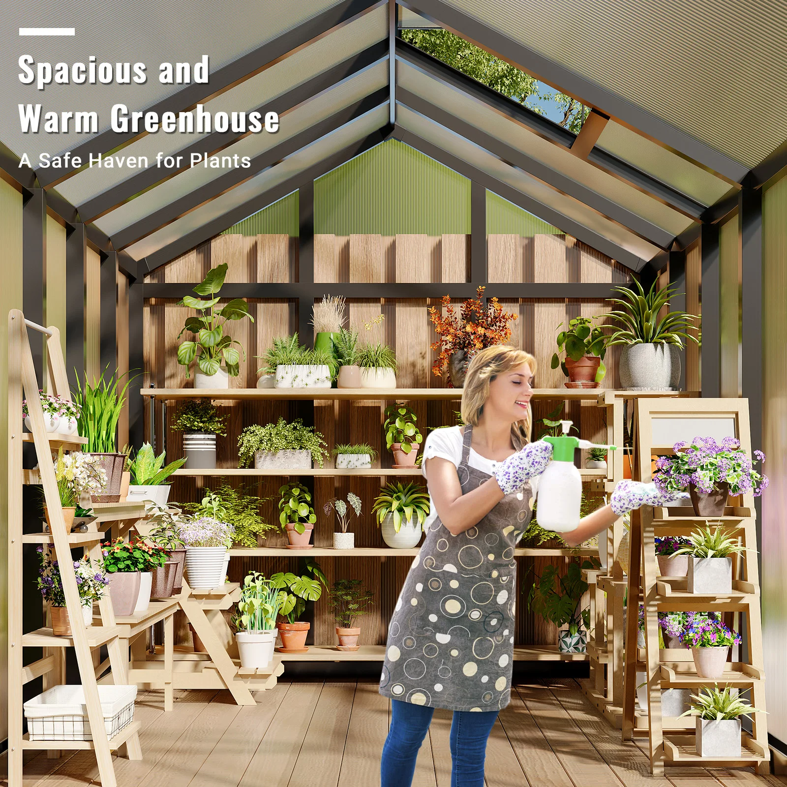6x8 FT Greenhouse, Aluminum Walk-in Greenhouses for Outdoors, Large Heavy Duty Polycarbonate Greenhouse with Roof Vent - Image 5