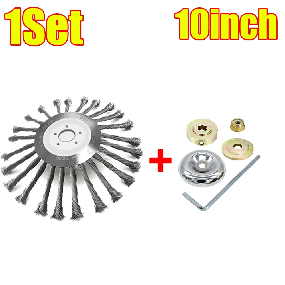 1-2Set 4/6/10inch Steel Wire Brush Trimmer Head Weed Brush Cutter Lawn Mower Brush with Adapter Kits Garden Trimmer Head Tool - Image 18