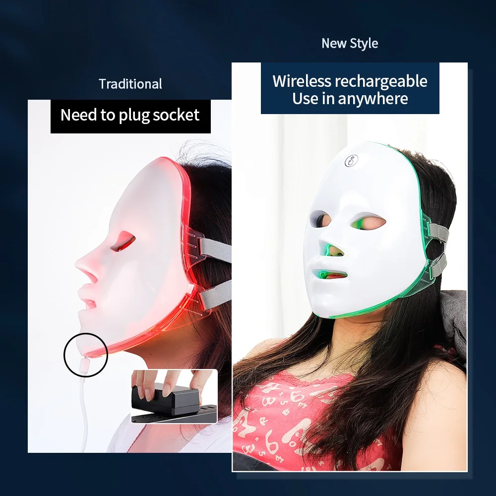 Rechargeable Facial LED Mask 7 Colors LED Photon Beauty Mask Skin Rejuvenation Home Face Lifting Whitening Skin Care Beauty Mask - Image 6