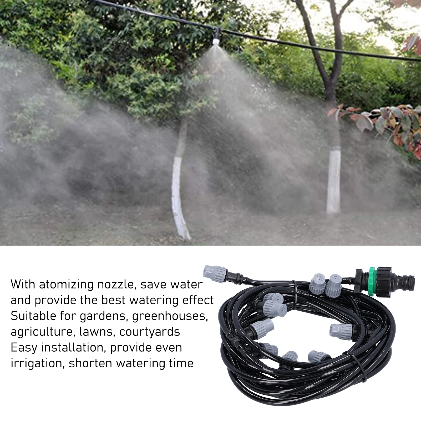 10m 32.8ft 4/7 Irrigation Hose with 10 Misting Sprayer Nozzles Garden Greenhouse Terrace Watering System Irrigation Pipe - Image 3