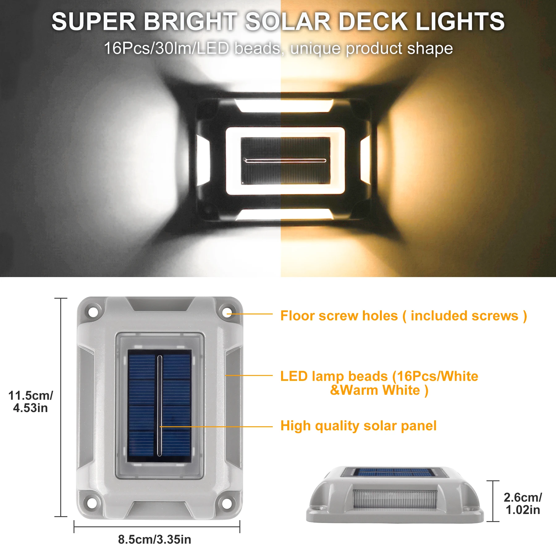 1pc 16leds Super Bright Rectangle Solar Ground Light Solar Light IP65 Waterproof Driveway Markers Step Lights Solar Deck Light - Image 4