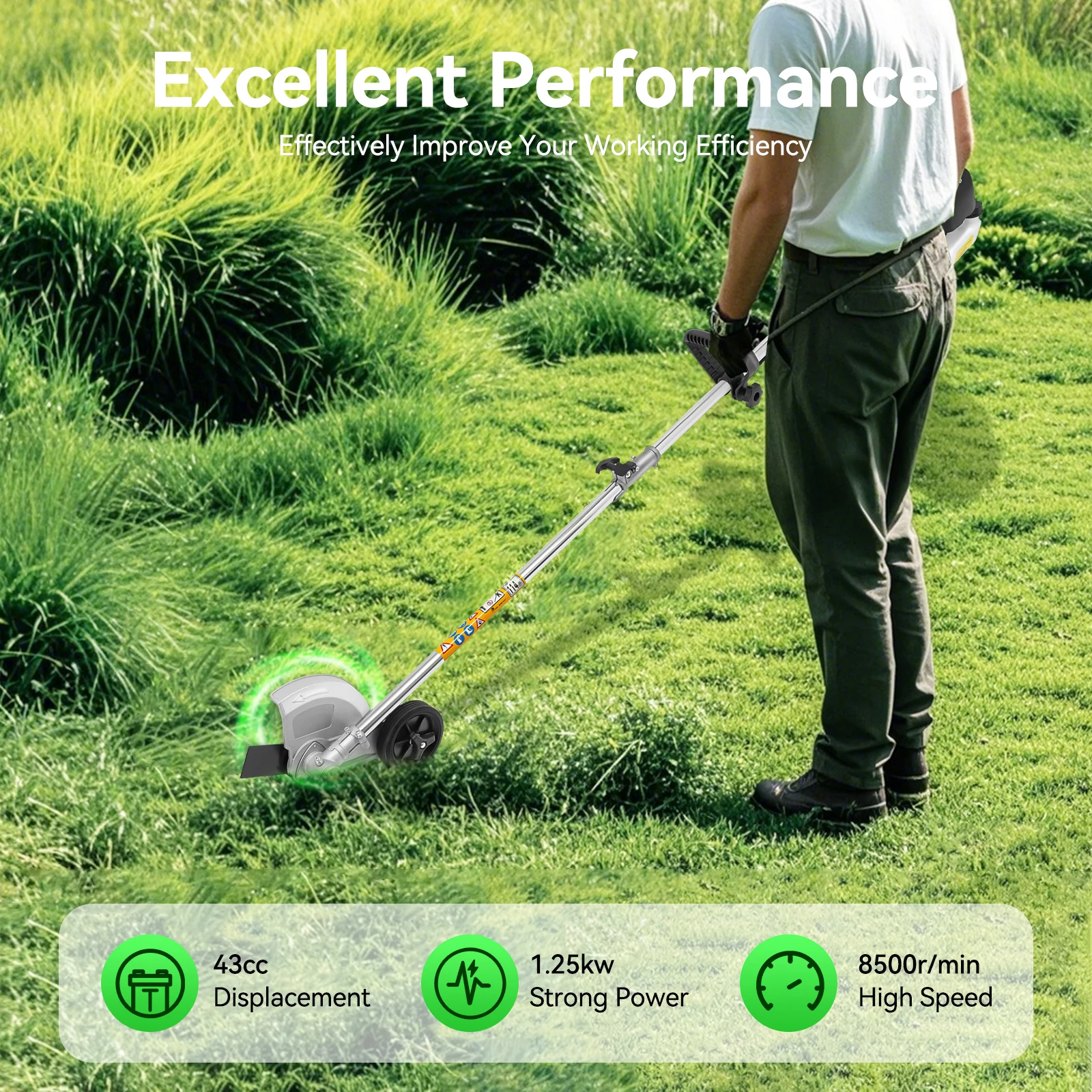 43CC 2-Stroke Gasoline Weed Wacker, Lawn Edger & Brush Cutter - 1.25KW, 8500RPM, Side-Mounted Trimmer with Air-Cooled Engine