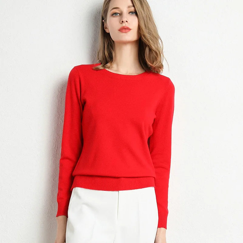 Women Slim O-Neck Solid Pullover Cashmere Wool Blending Sweater Autumn And Winter Long-Sleeved Knit Bottoming Shirt Large Size - Image 9