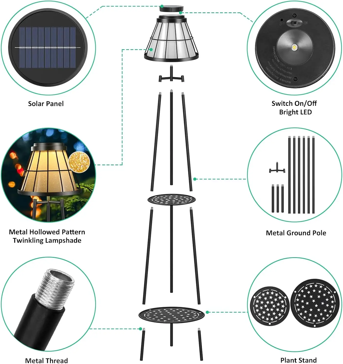 2 Pack Solar Floor Lamps with Plant Stand, Waterproof LED Lantern for Garden, Deck, Porch - Image 6