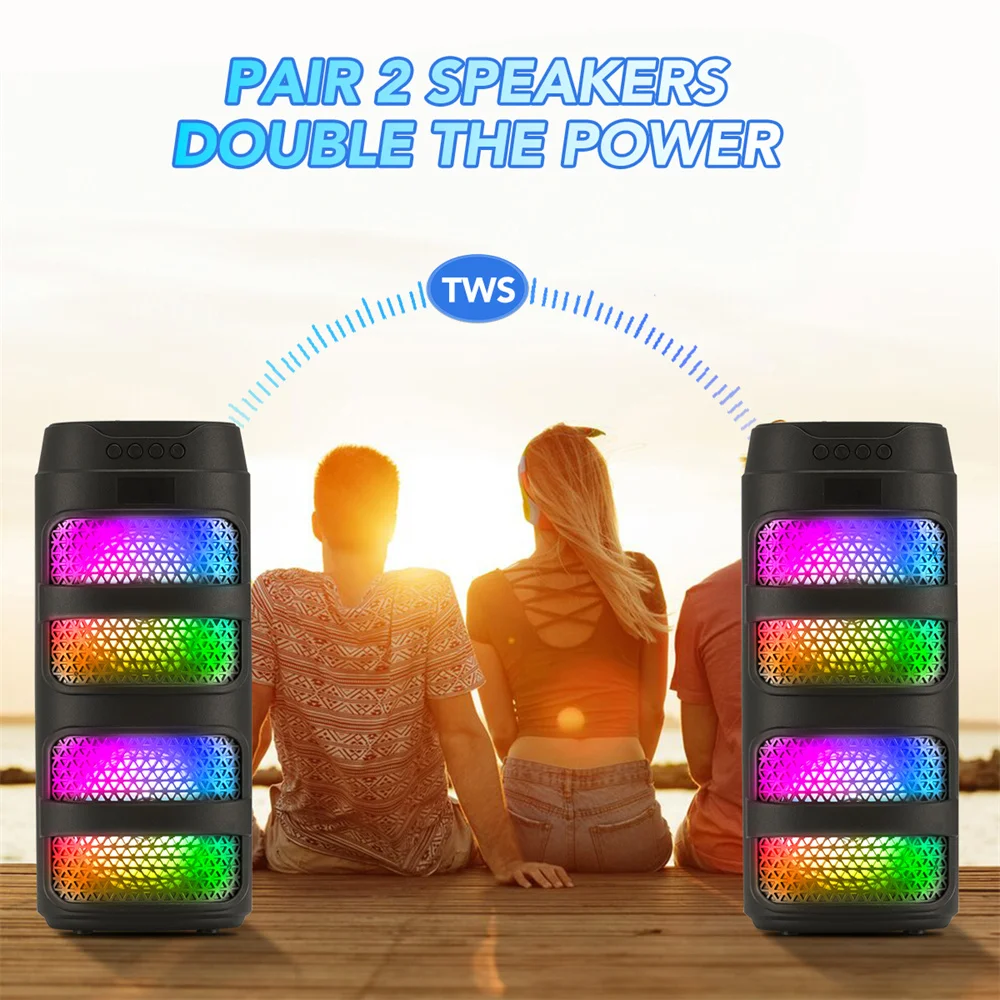 3000W Bluetooth Speaker Dual 4 inch Speaker Stereo Outdoor Portable Subwoofer 5.0 Wireless Speaker Led light Rechargeable - Image 4