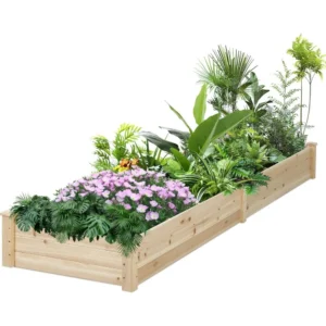 8 Feet Outdoor Wooden Raised Garden Bed, Elevated Planting Planter Box Kit for Vegetables Fruits Grow Yard Gardening, Natural