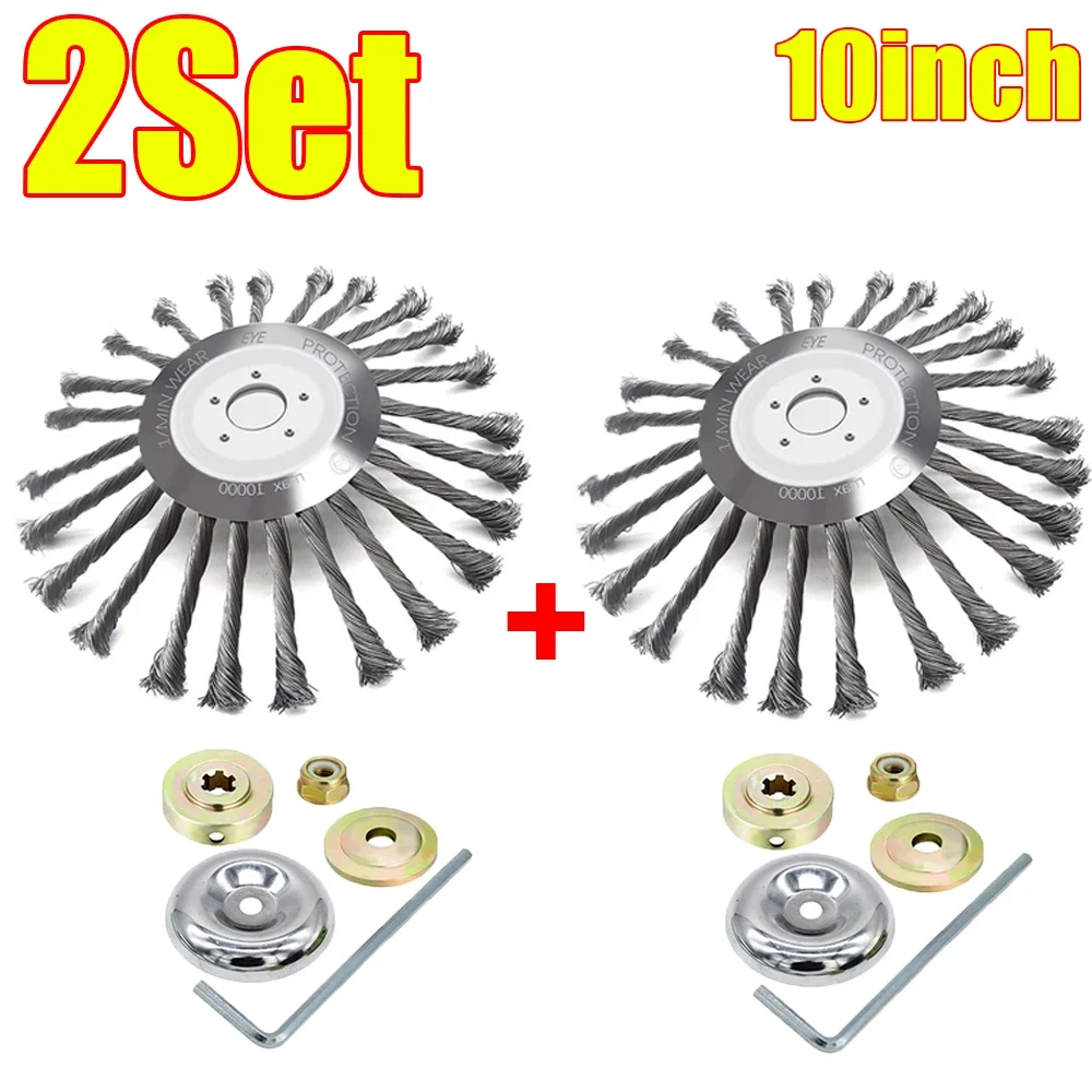 1-2Set 4/6/10inch Steel Wire Brush Trimmer Head Weed Brush Cutter Lawn Mower Brush with Adapter Kits Garden Trimmer Head Tool - Image 19