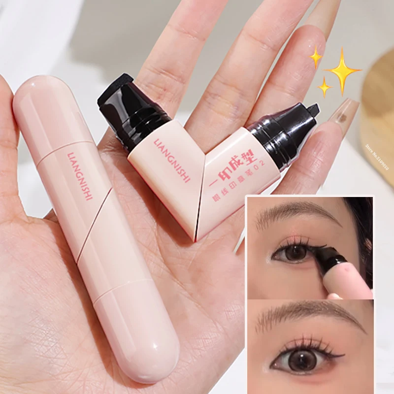 Rotate Eyeliner Stamp Integrated Black Brown Dual-Tip DIY Eyeliner Wing Stencil Waterproof Smudge-Proof Longwear Liquid Pen - Image 2
