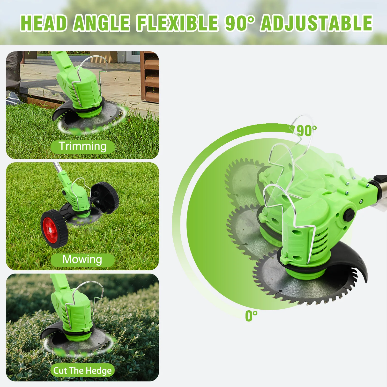21V Electric Cordless Lawn Trimmer Mower Grass Edger with 2 x 5C 1500mAh Li-Ion Batteries Auxiliary Wheelbase for Garden Yard - Image 6