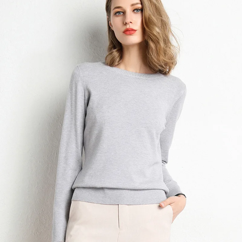 Women Slim O-Neck Solid Pullover Cashmere Wool Blending Sweater Autumn And Winter Long-Sleeved Knit Bottoming Shirt Large Size - Image 10