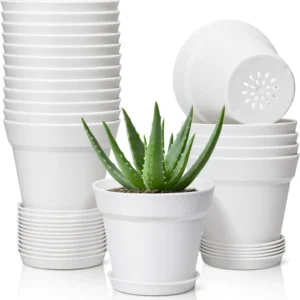 18-Pack 5 Inch Plant Pots with Saucers, Durable Plastic Flower Pots for Succulents, Indoor Plants, and Home Decor (White)