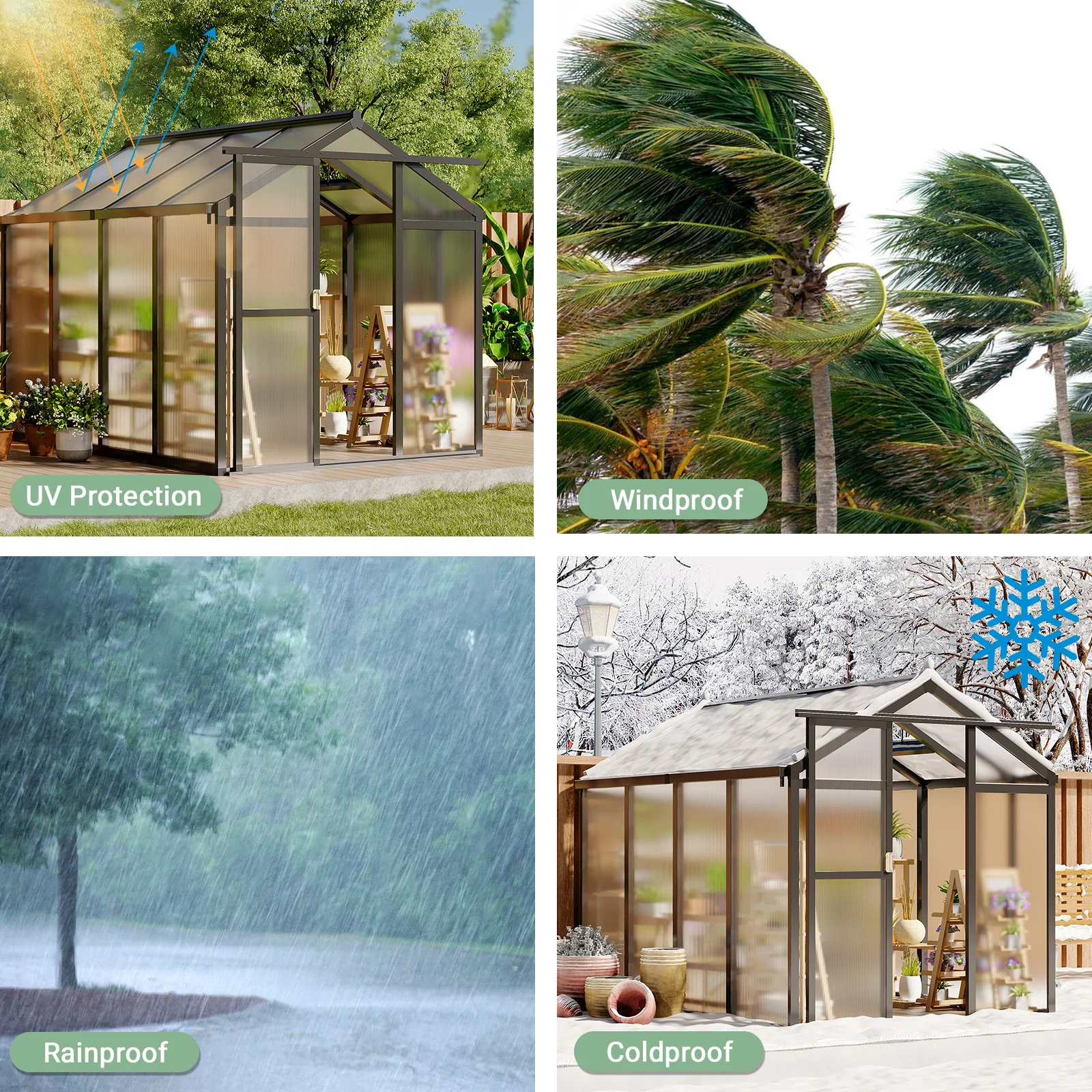 6x8 FT Greenhouse, Aluminum Walk-in Greenhouses for Outdoors, Large Heavy Duty Polycarbonate Greenhouse with Roof Vent - Image 6