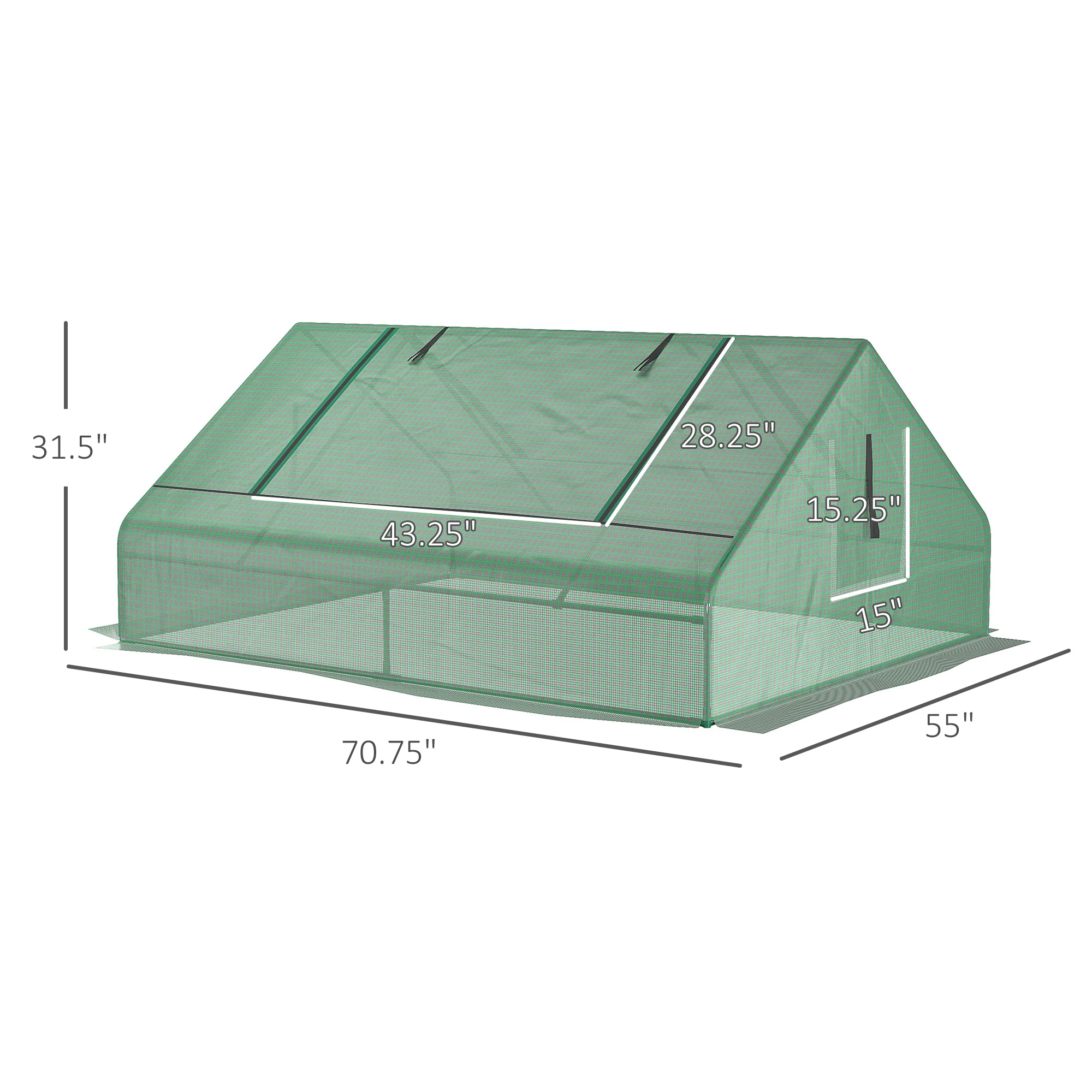 71" X 55" X 32" Mini Portable Greenhouse W/ Zippered Windows & Door, Green - Image 3