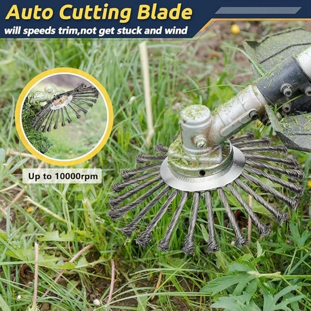 1-2Set 4/6/10inch Steel Wire Brush Trimmer Head Weed Brush Cutter Lawn Mower Brush with Adapter Kits Garden Trimmer Head Tool - Image 5