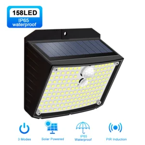 Solar Lights Outdoor 158 LED Solar Wall Lamp Waterproof Wireless Motion Sensor Security 3 Modes Garden Fence Yard Deck Garage