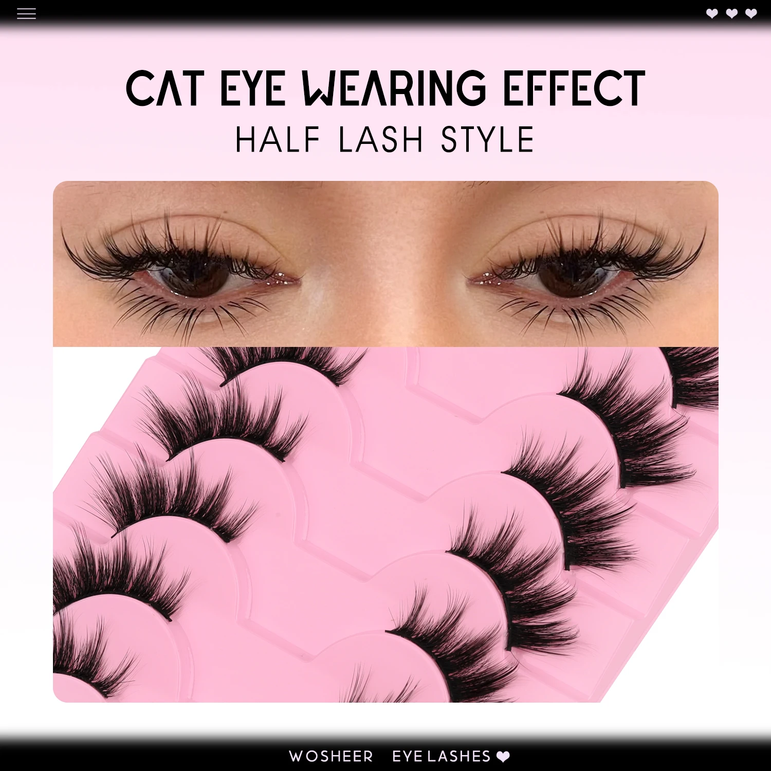 WOSHEER Half Eyelashes Natural Cat Eye Lashes Soft Wispy Faux Mink Lashes Eyelashes Extension Makeup - Image 6