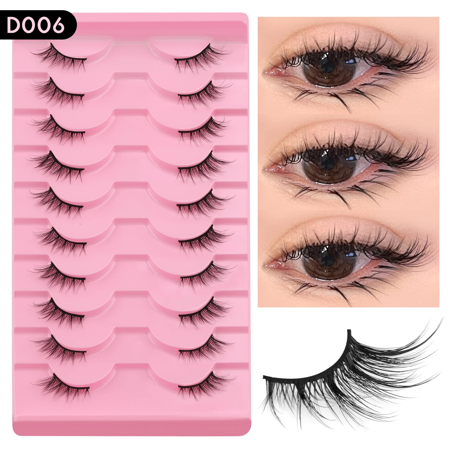 WOSHEER Half Eyelashes Natural Cat Eye Lashes Soft Wispy Faux Mink Lashes Eyelashes Extension Makeup - Image 11