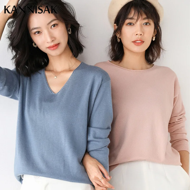 2025 Spring Autumn Womens Sweater Solid Knitwear Korean Loose Female Basic Casual Jumpers Stretch Pullover Sky Blue Pink Sweater - Image 2