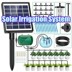 Solar Irrigation System, DIY Automatic Watering Kit with 15m Watering Hose, Support 15 Plants, for Holidays/Balconies/Garden Etc