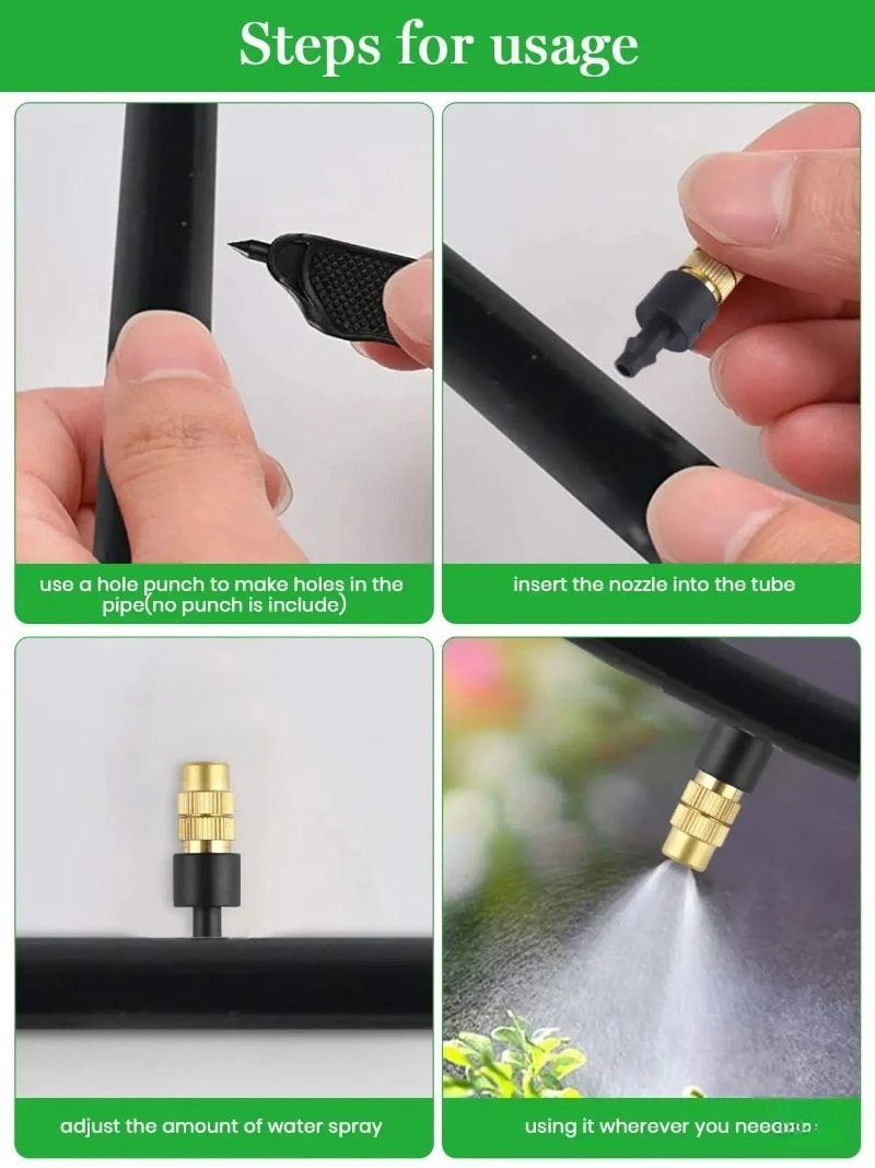 10pcs 4/7PVC Outdoor Misting Cooling System Garden Irrigation Watering 1/4'' Brass Atomizer Adjustable Garden Micro Sprinklers - Image 4