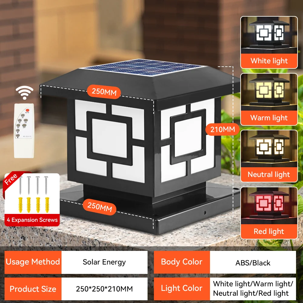 Outdoor Garden Decor Solar Pillar Lamp Remote Control Sunlight Wall Lamp for Street Gate Pathway Lighting Landscape Solar Lights - Image 7