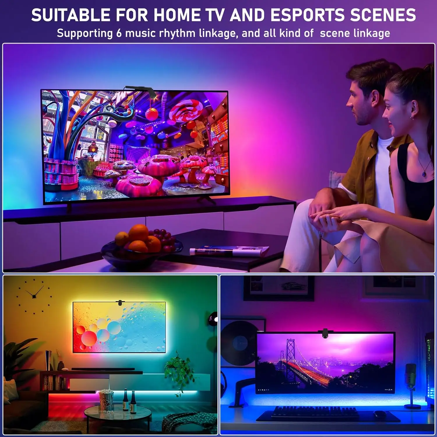 RGB-IC TV Backlight Strip With AR Color Sensor App Control with Music Sync RGB Ambient Light for 55 to 85 Inch Screen Backlight - Image 5