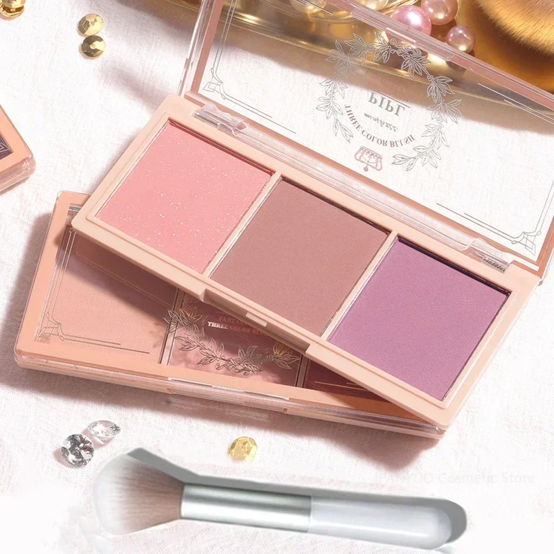 3Colors Peach Blush Palette Matte Powder Cheek Tint Face Blusher Multifunctional Long Lasting Orange Rouge Contour Shadow Makeup - Image 4