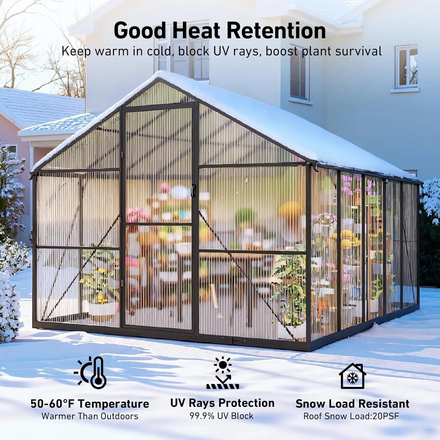 8x10FT Greenhouse Kits with Hygrometer, Polycarbonate Green Houses for Outside Heavy Duty with Aluminum Frame, Customized - Image 4