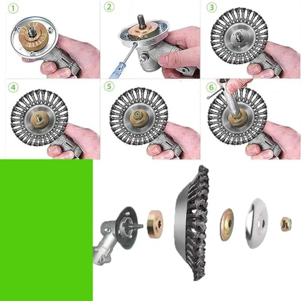 1-2Set 4/6/10inch Steel Wire Brush Trimmer Head Weed Brush Cutter Lawn Mower Brush with Adapter Kits Garden Trimmer Head Tool - Image 6