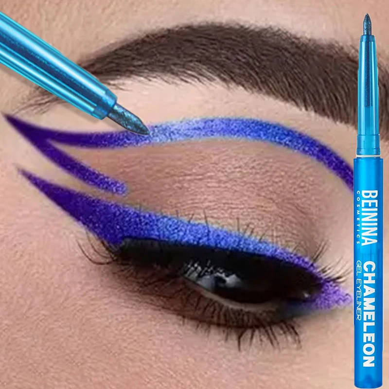 Shiny Chameleon Metallic Blue Eyeliner Gel Pen Eyeshadow Multicolor Eye Liner Pearlescent Polarized Glitter Eyes Pigment Makeup - Image 2