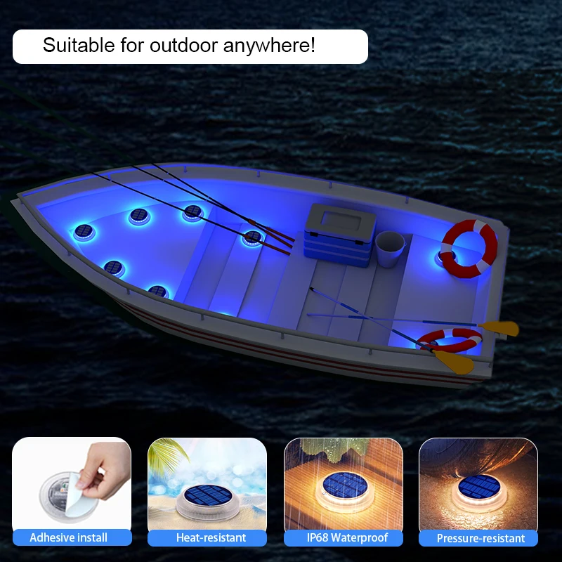 6 Packs Solar Driveway Lights Solar Dock Lights Blue Solar Deck Lights Outdoor IP68 Waterproof, Stick on for Step Pool Pathway - Image 5