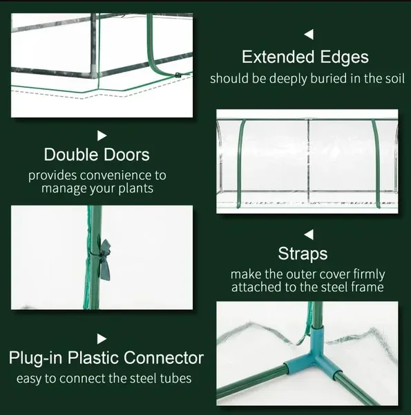 7' L x 3' W x 2.5' H Portable Tunnel Greenhouse for Outdoor Garden Hot House with 4 Zippered Doors, PVC Cover - Image 4