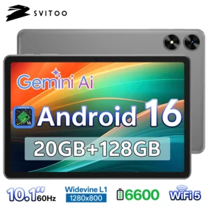 SVITOO Android 16 Tablet 2025 10.1 Inch Octa-Core CPU 20GB RAM 128GB ROM 6600mAh Battery WiFi 5 BT 5.0 GPS Widevine L1 With Case