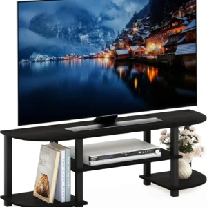 Turn-S-Tube Wide TV Stand with 3-Tier Open Storage, Espresso/Black, Holds 55-Inch TV