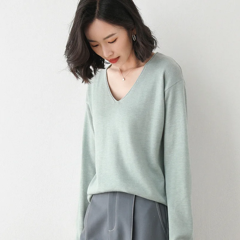 2025 Spring Autumn Womens Sweater Solid Knitwear Korean Loose Female Basic Casual Jumpers Stretch Pullover Sky Blue Pink Sweater - Image 21