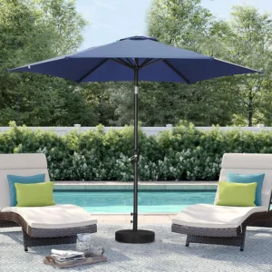 9FT Outdoor Patio Umbrella with Push Button Tilt and Crank for Garden, Lawn, Deck, Backyard & Pool in Navy Blue