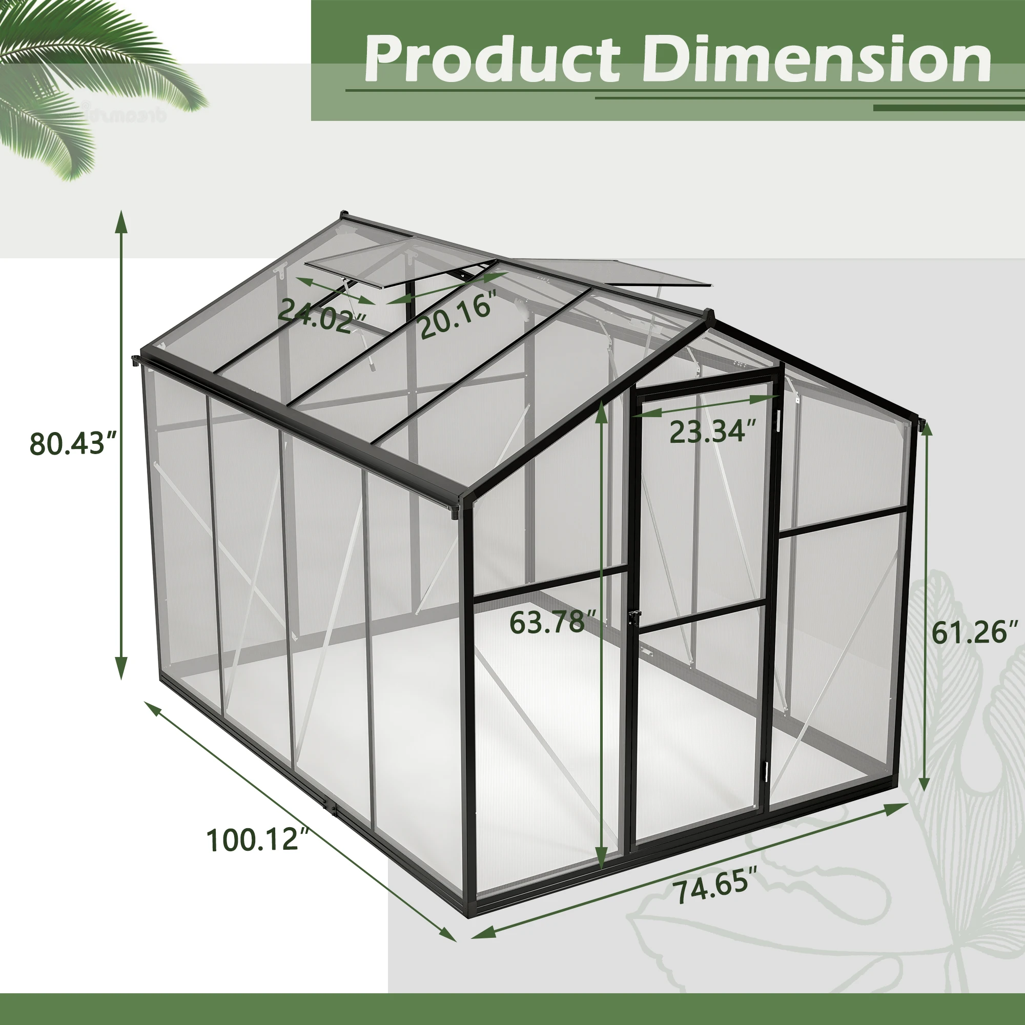 LZBEITEM 6x8 ft Polycarbonate Greenhouse for Outdoor Upgraded Heavy Duty Aluminum Frame Walk-in Green House Garden - Image 2
