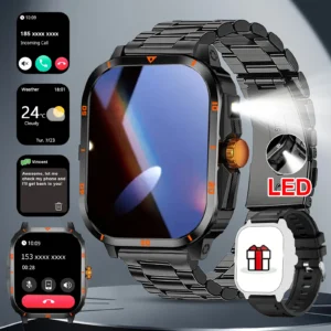 Smart watch, full touchscreen sports watch, Bluetooth calling, with flashlight, unisex, compatible with Android and iPhone.
