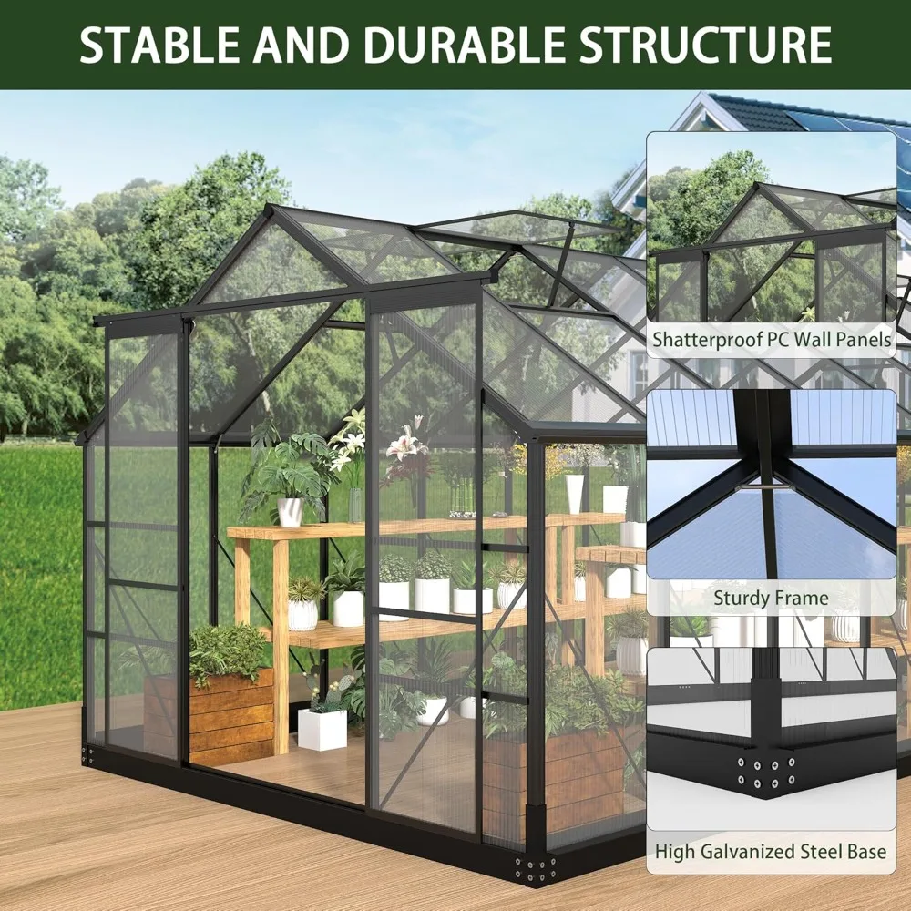 greenhouses for outdoors, 8x16 ft polycarbonate greenhouses with 4 adjustable roof vents, walk-in aluminum frame green houses fo - Image 3