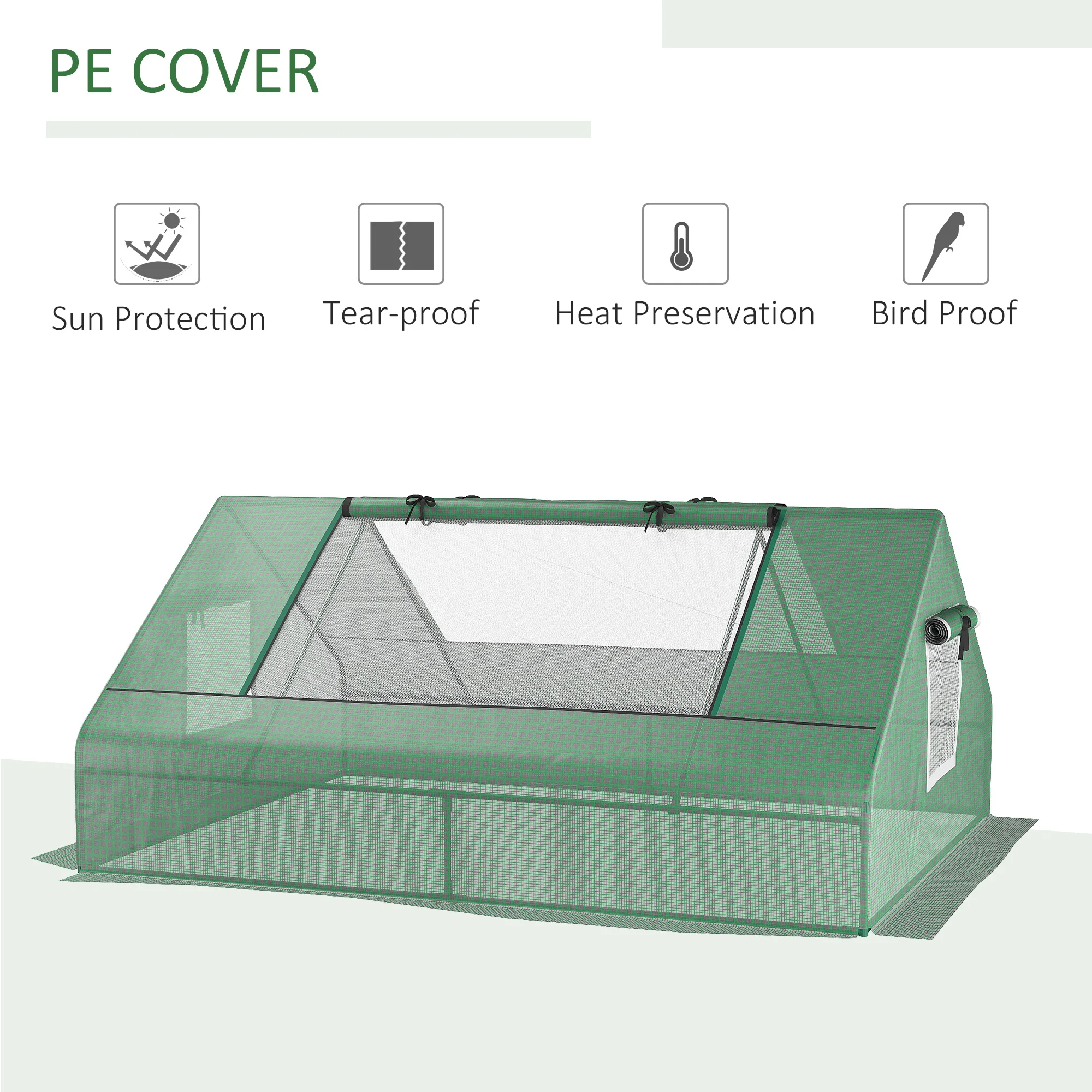 71" X 55" X 32" Mini Portable Greenhouse W/ Zippered Windows & Door, Green - Image 4