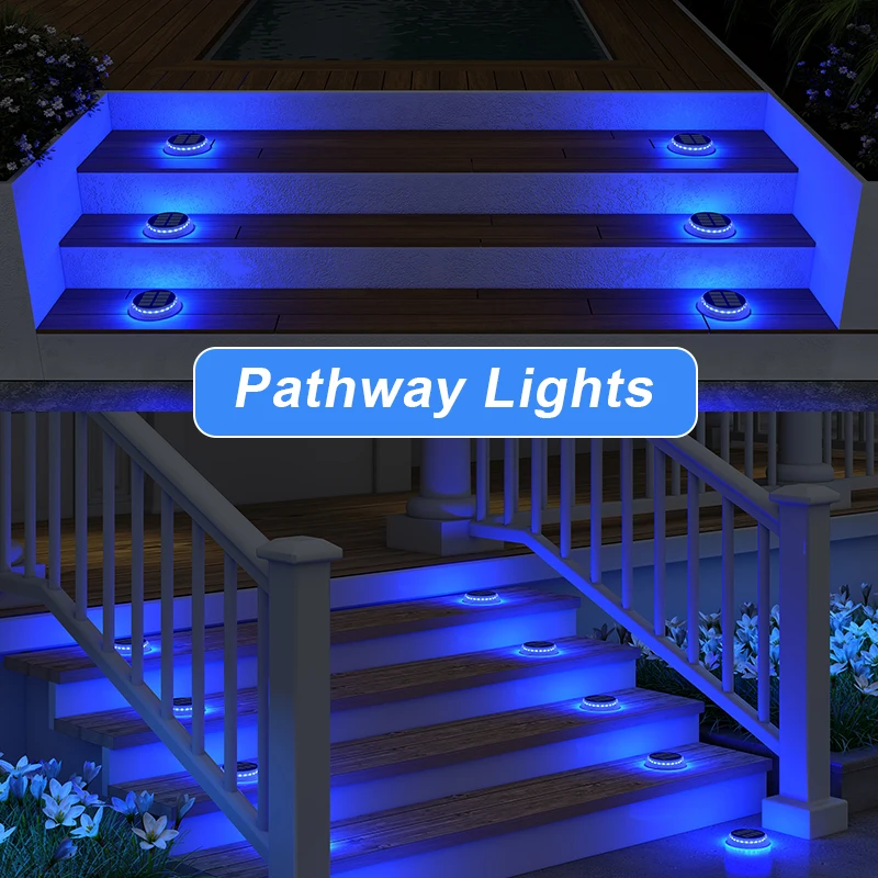 6 Packs Solar Driveway Lights Solar Dock Lights Blue Solar Deck Lights Outdoor IP68 Waterproof, Stick on for Step Pool Pathway - Image 6