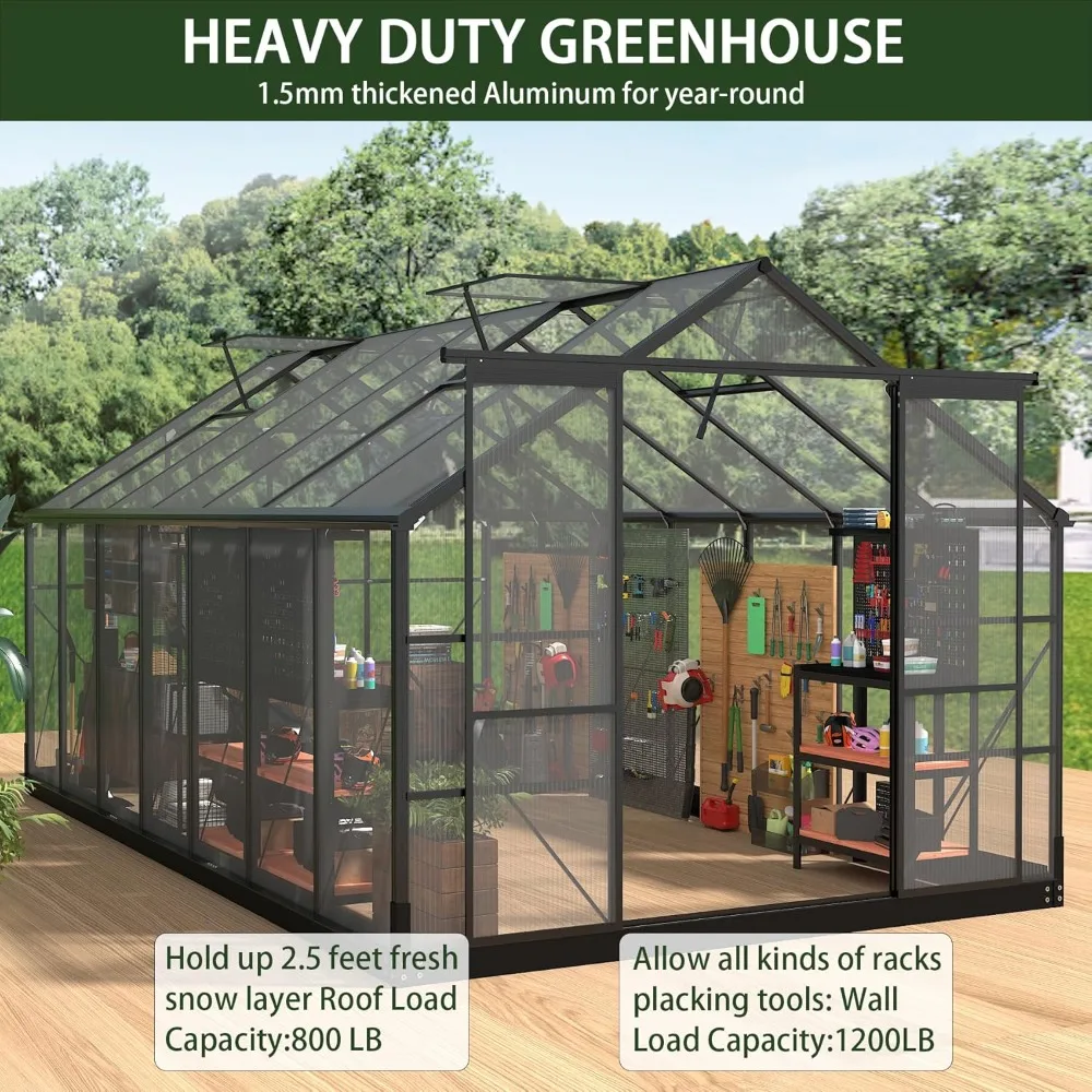 greenhouses for outdoors, 8x16 ft polycarbonate greenhouses with 4 adjustable roof vents, walk-in aluminum frame green houses fo - Image 2