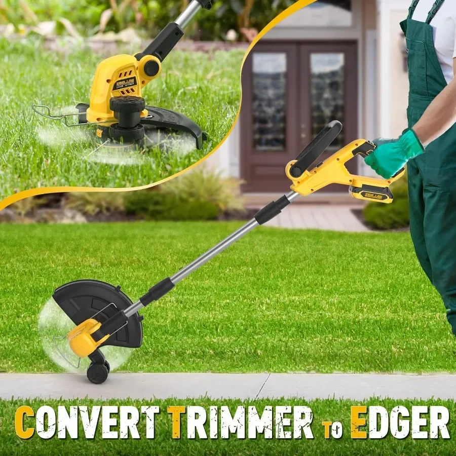 Cordless String Trimmer and Edger 12 Inch 20V Weed Wacker Battery Operated Lawn Edger with 8 Pcs Replace Spool Trimmer Lines Ba - Image 2