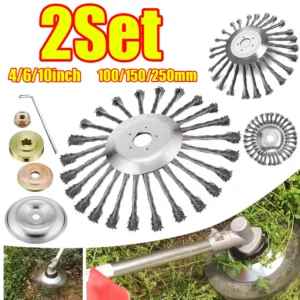 1-2Set 4/6/10inch Steel Wire Brush Trimmer Head Weed Brush Cutter Lawn Mower Brush with Adapter Kits Garden Trimmer Head Tool