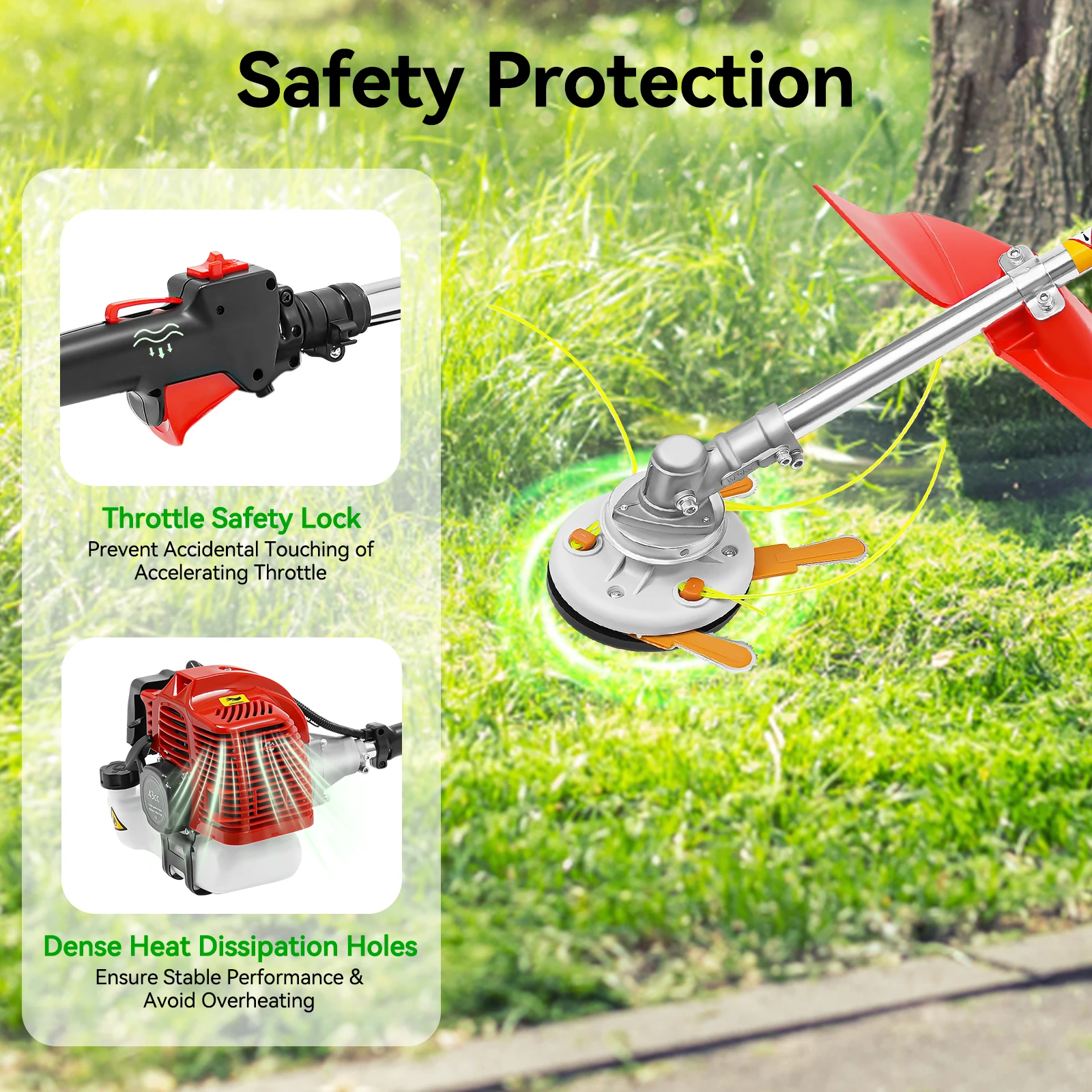 43CC 2-Stroke Gasoline Weed Wacker, Lawn Edger & Brush Cutter - 1.25KW, 8500RPM, Side-Mounted Trimmer with Air-Cooled Engine - Image 2