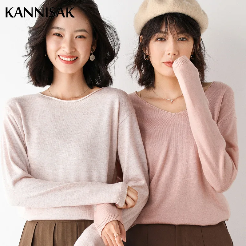 2025 Spring Autumn Womens Sweater Solid Knitwear Korean Loose Female Basic Casual Jumpers Stretch Pullover Sky Blue Pink Sweater - Image 4