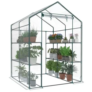 Greenhouse, 565677 Walkin Green House with 2 Tier 8 Plant Shelves, Durable PVC Cover, Portable Greenhouses for Outdoor Garden, P